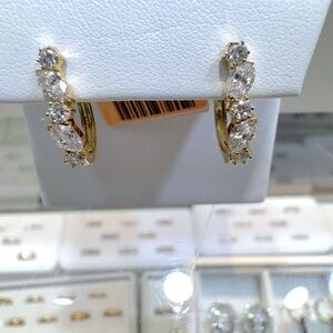 14KT  Gold and Lab/Diamond Hoop Earrings